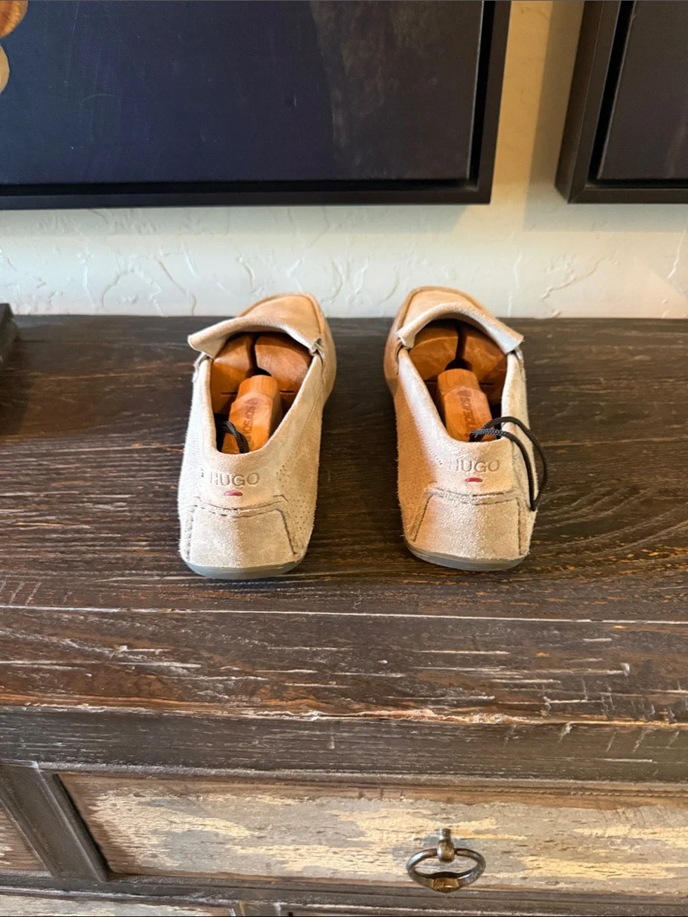 HUGO Beige Suede Penny Loafers